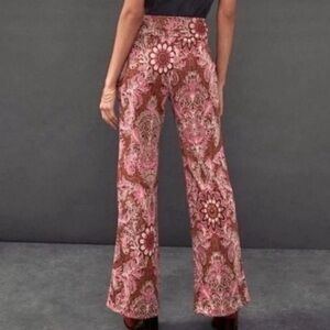 Maeve Maria Pink Brown Paisley Flare Pants
